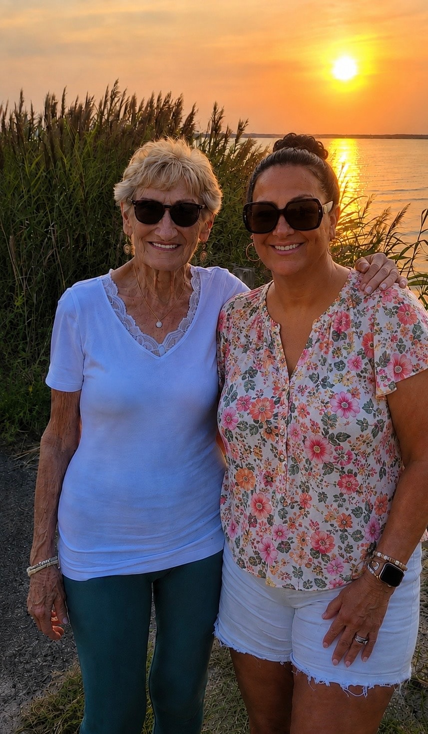 GinaMarie Hunt with her Mom at sunset by the water, August 2026